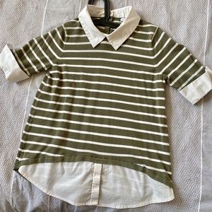 Hunter Green Striped Collared Blouse